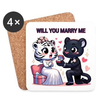 Proposition d’animaux, Mignon Critter Engagemen - Dessous de verre (lot de 4) - blanc - Devant