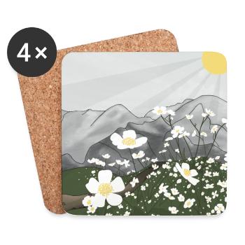 White flower meadow in front of mountain panorama in spring - Coasters (set of 4) - white - Front