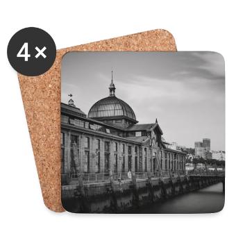 Fish Auction Hall Fish Market Hamburg Elbe Poster - Coasters (set of 4) - white - Front
