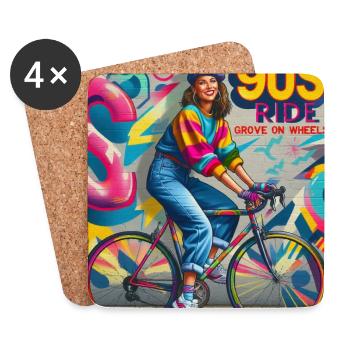 90S Ride Grove auf Rädern - Mädchen auf dem Fahrrad - Untersetzer (4er-Set) - Weiß - Vorne