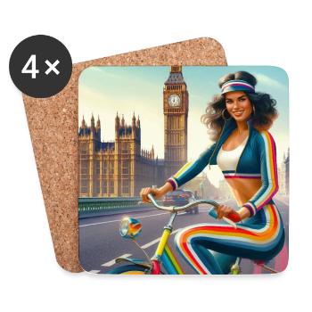 Retro Girl on a Bicycle par Big Ben à Londres - Dessous de verre (lot de 4) - blanc - Devant