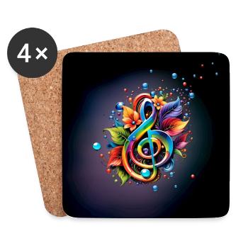 Musik, bunter Schlüssel mit Blättern - Untersetzer (4er-Set) - Weiß - Vorne