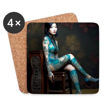 Portrait Woman 05 Tattoo - Coasters (set of 4) - white - Front