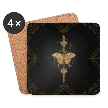 Papillon doré. - Dessous de verre (lot de 4) - blanc - Devant