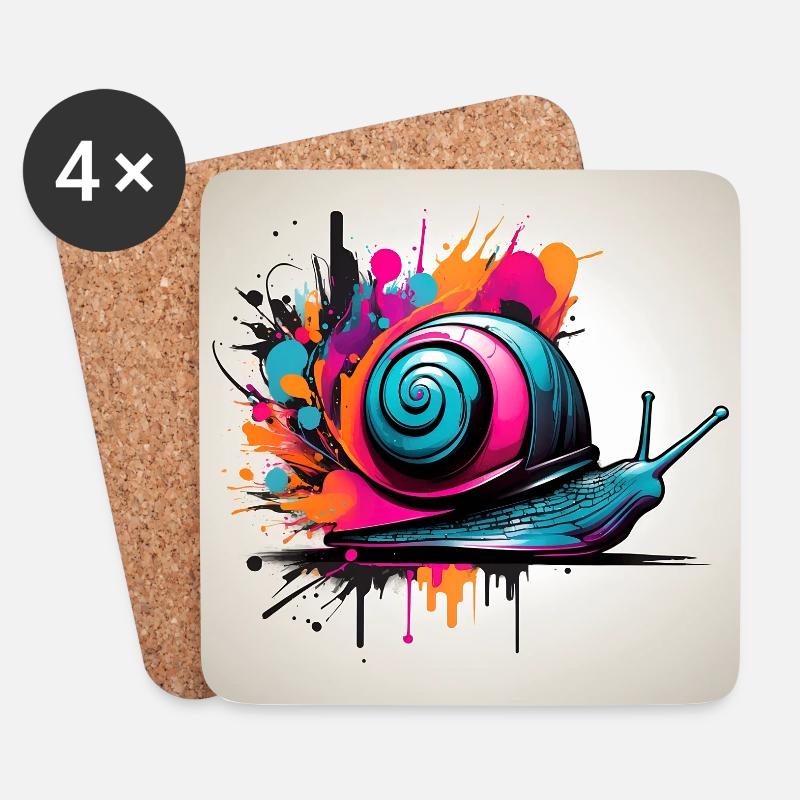 Schnecke im bunten Kreis immer mit der Ruhe - Untersetzer (4er-Set) - Weiß