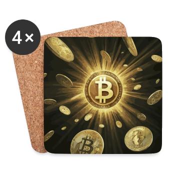 Explosion du bitcoin doré dans l’obscurité - Dessous de verre (lot de 4) - blanc - Devant