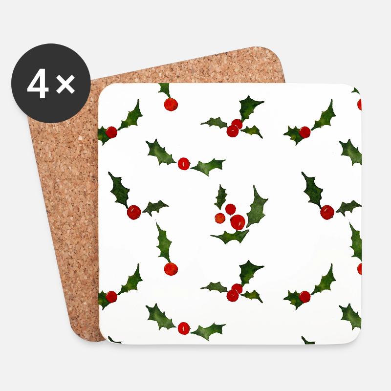 holly pattern - Coasters (set of 4) - white