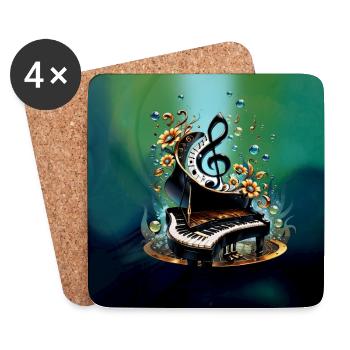 Magnifique Piano Fantaisie Courbé - Dessous de verre (lot de 4) - blanc - Devant