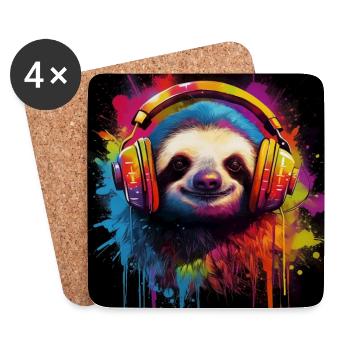 DJ Sloth with headphones - Coasters (set of 4) - white - Front