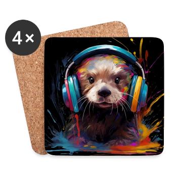 Otter listens to music on headphones - Coasters (set of 4) - white - Front