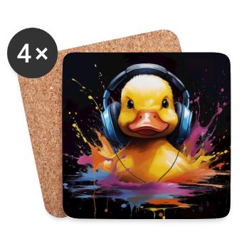 Canard en caoutchouc écoutant de la musique avec des écouteurs - Dessous de verre (lot de 4) - blanc - Devant