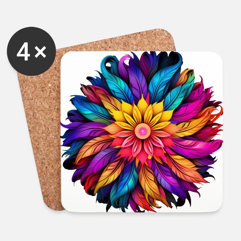 Regenbogenfeder Mandala - Untersetzer (4er-Set) - Weiß