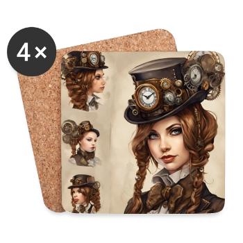 Belle fille dans le style steampunk - Dessous de verre (lot de 4) - blanc - Devant