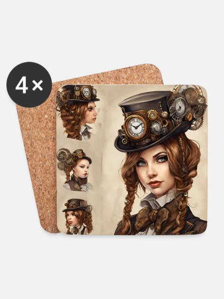 Beautiful girl in steampunk style - Coasters (set of 4) - white