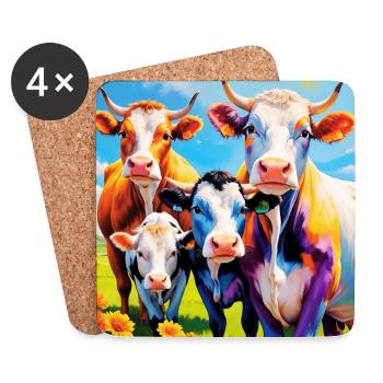 Conception de troupeau de vaches aux couleurs vives - Dessous de verre (lot de 4) - blanc - Devant