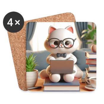 3D-Computer-Katze - Untersetzer (4er-Set) - Weiß - Vorne