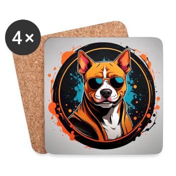 Cool Staffordshire Terrier avec lunettes de soleil - Dessous de verre (lot de 4) - blanc - Devant