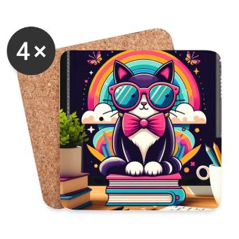 Studious cat with glasses - Coasters (set of 4) - white - Front
