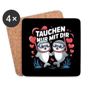 Tauchen nur mit Dir lustige verliebte Seehunde - Untersetzer (4er-Set) - Weiß - Vorne