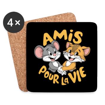 Souris et chat deux amis pour la vie - Dessous de verre (lot de 4) - blanc - Devant