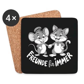 Freunde für immer Katze und Maus Freundschaft - Untersetzer (4er-Set) - Weiß - Vorne