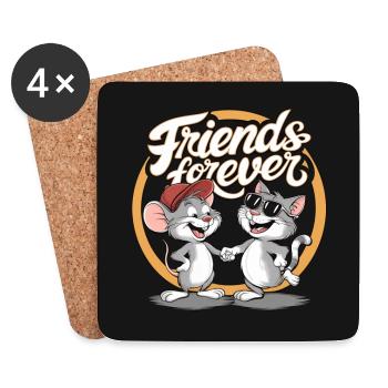 Freunde für immer Katze und Maus Freundschaft - Untersetzer (4er-Set) - Weiß - Vorne