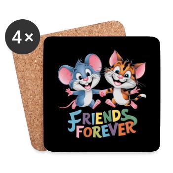 Freunde für immer Katze und Maus Freundschaft - Untersetzer (4er-Set) - Weiß - Vorne