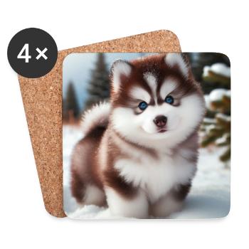 Siberian Husky Welpe im Schnee - Untersetzer (4er-Set) - Weiß - Vorne