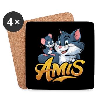 Amis pour toujours Chat et souris - Dessous de verre (lot de 4) - blanc - Devant