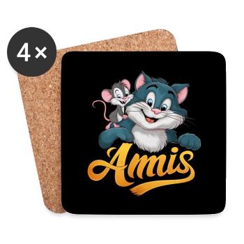 Amis pour toujours Chat et souris - Dessous de verre (lot de 4) - blanc - Devant