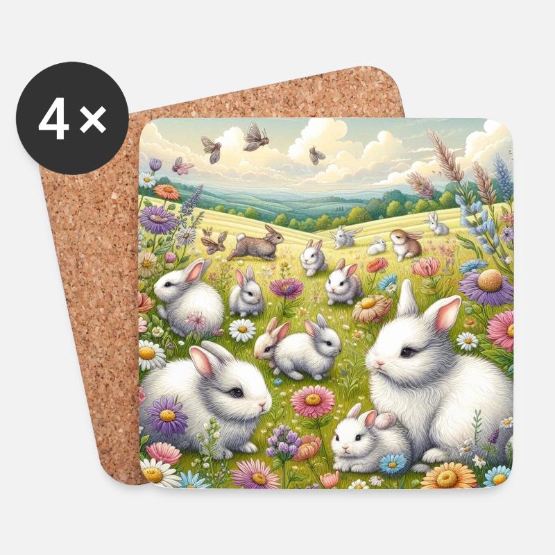 Kaninchen in einem Blumenfeld - Untersetzer (4er-Set) - Weiß