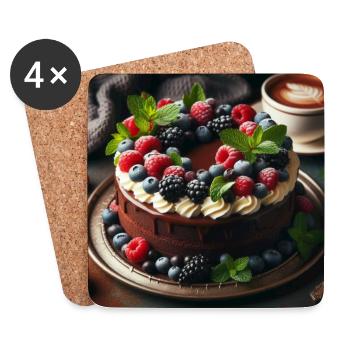 Gâteau au chocolat et aux fruits rouges - Dessous de verre (lot de 4) - blanc - Devant