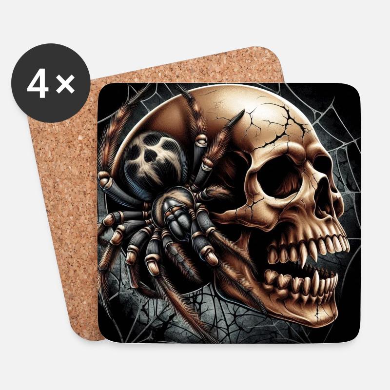 Skull and Spider - Coasters (set of 4) - white