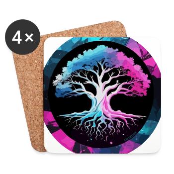 Arbre de vie multicolore - Yggdrasil World Tree - Dessous de verre (lot de 4) - blanc - Devant