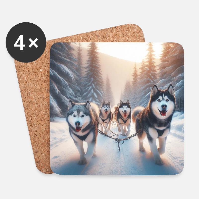 Huskys auf einem Schlitten - Untersetzer (4er-Set) - Weiß
