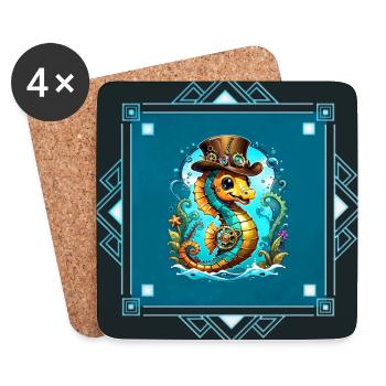 Niedliches Steampunk-Seepferdchen - Untersetzer (4er-Set) - Weiß - Vorne