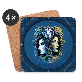 Conception fantastique de têtes de lion et de têtes de - Dessous de verre (lot de 4) - blanc - Devant