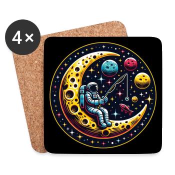 Astronaut sitzt auf Mond und angelt - Untersetzer (4er-Set) - Weiß - Vorne