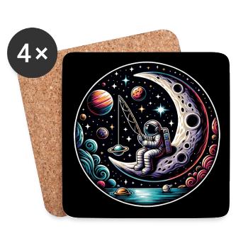 Un astronaute est assis sur le croissant de lune et pêche - Dessous de verre (lot de 4) - blanc - Devant