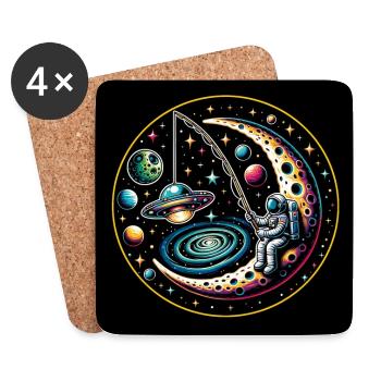 Un astronaute s’assoit sur la lune et pêche - Dessous de verre (lot de 4) - blanc - Devant