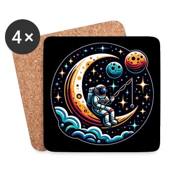 Un astronaute s’assoit sur la lune et pêche - Dessous de verre (lot de 4) - blanc - Devant