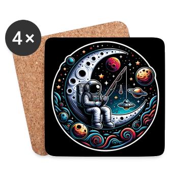 Un astronaute s’assoit sur la lune et pêche - Dessous de verre (lot de 4) - blanc - Devant