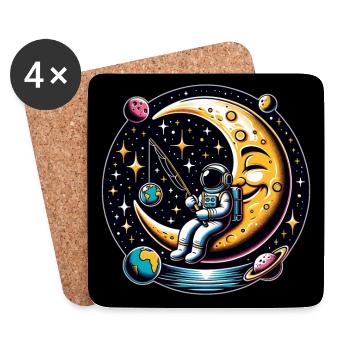 Un astronaute s’assoit sur la lune et pêche - Dessous de verre (lot de 4) - blanc - Devant