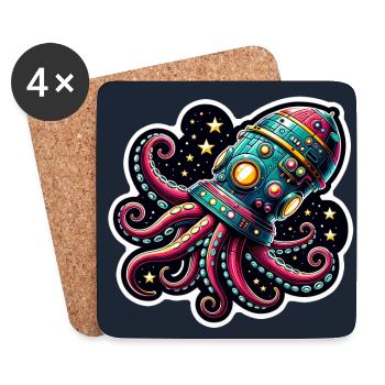 Fancy Octopus Spaceship - Coasters (set of 4) - white - Front