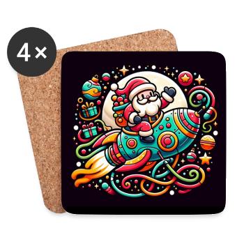 Funny Santa Claus comes with the spaceship - Coasters (set of 4) - white - Front