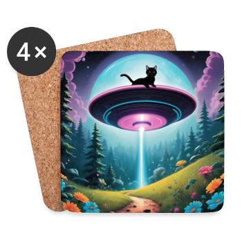 UFO with kitten - Coasters (set of 4) - white - Front