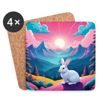 Lapin sur la montagne - Dessous de verre (lot de 4) - blanc - Devant