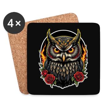 Hibou décoratif avec des vrilles de rose Pétales de rose - Dessous de verre (lot de 4) - blanc - Devant