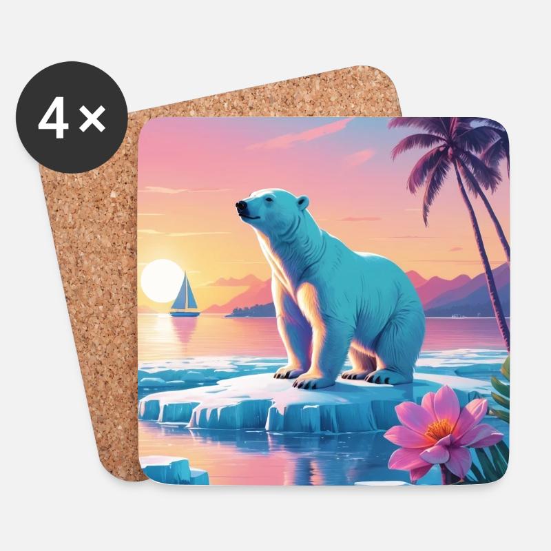 Eisbär im Urlaub - Untersetzer (4er-Set) - Weiß