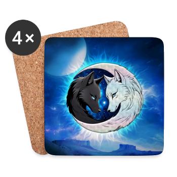 Zwei majestätische Wolfsköpfe, - Untersetzer (4er-Set) - Weiß - Vorne